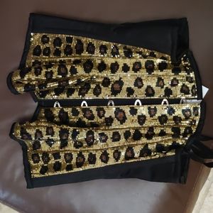 Leopard sequined steel boned longline over bust corset waist trainer limited